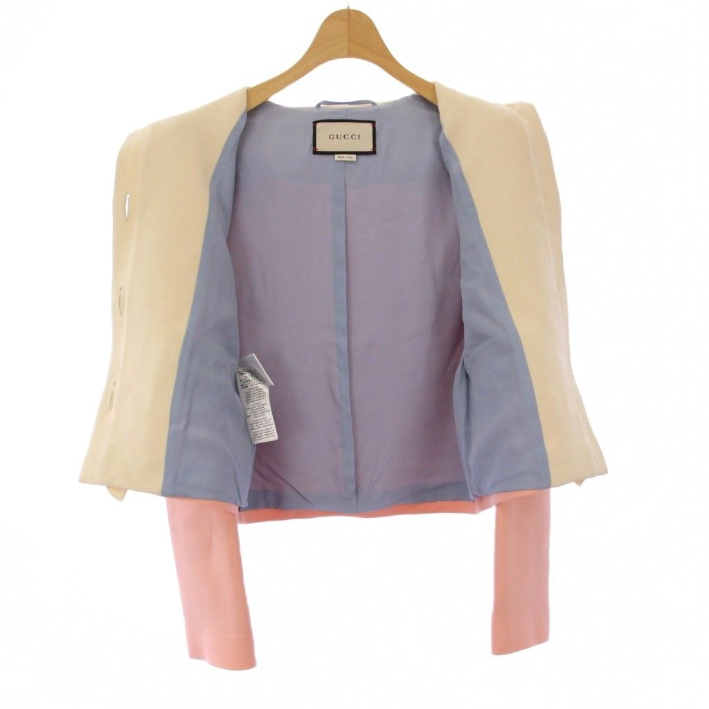 グッチ GUCCI フリルトリム クロップドジャケット GGパールボタン 36