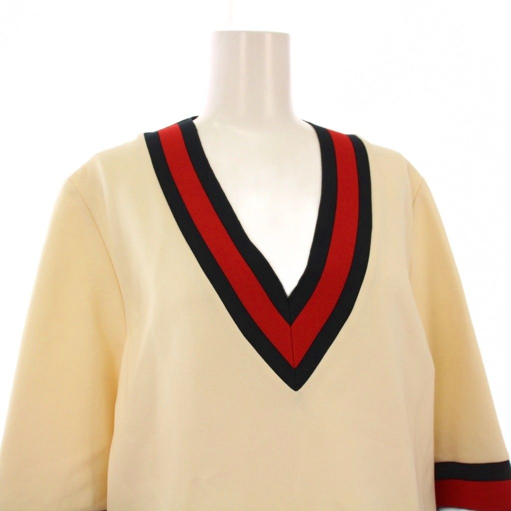 グッチ GUCCI タグ付き Vネックウェブラインワンピース 七分袖 ひざ丈