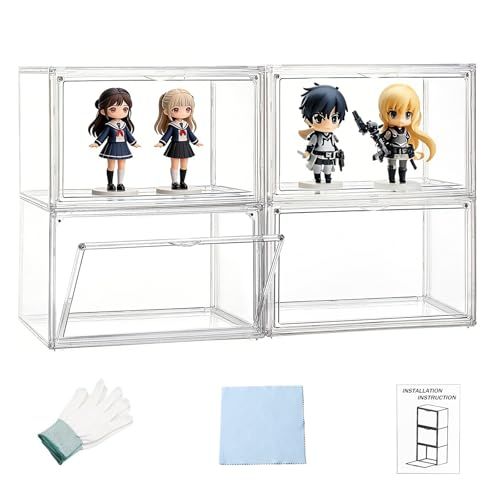 PakOne フィギュアケース コレクションケース 収納ケース 透明展示ケース 積み重ね式 クリア アクリル ケースコレクションケース ディスプレイケース フィギュア マグネット式扉 前開き ガラスケース 収納棚 展示 コレクター ボックス caa 8646 b