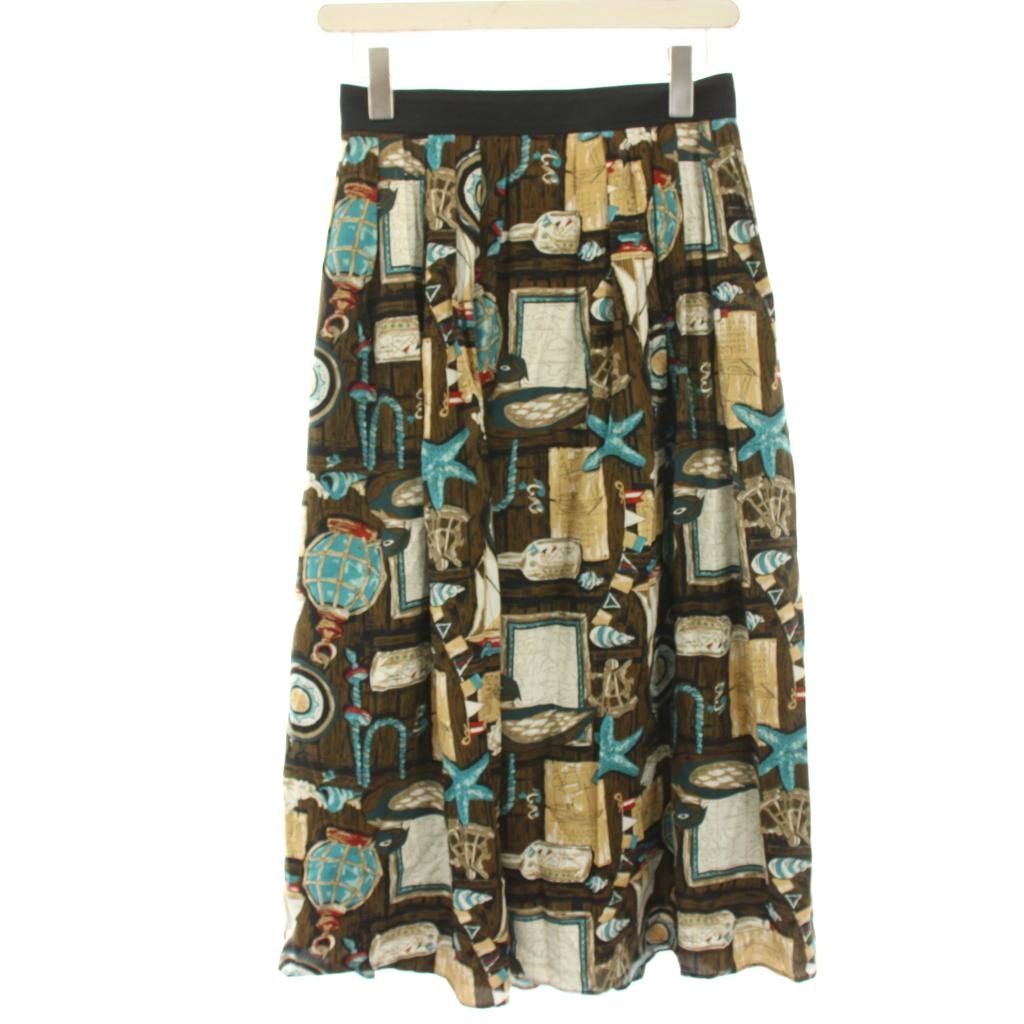 ☆美品☆ロイスクレヨンフレアスカート ロイスクレヨン Lois CRAYON フレアスカート ロング ミモレ 総柄 M 茶