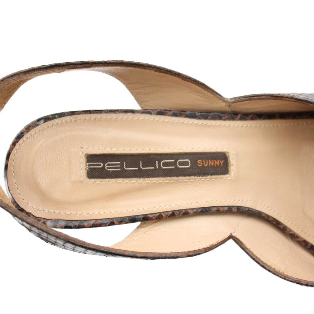ペリーコ PELLICO サンダル アンクルストラップ オープントゥ ウエッジソール レザー パイソン型押し 36 茶 ブラウン PY18-3715 /YT
