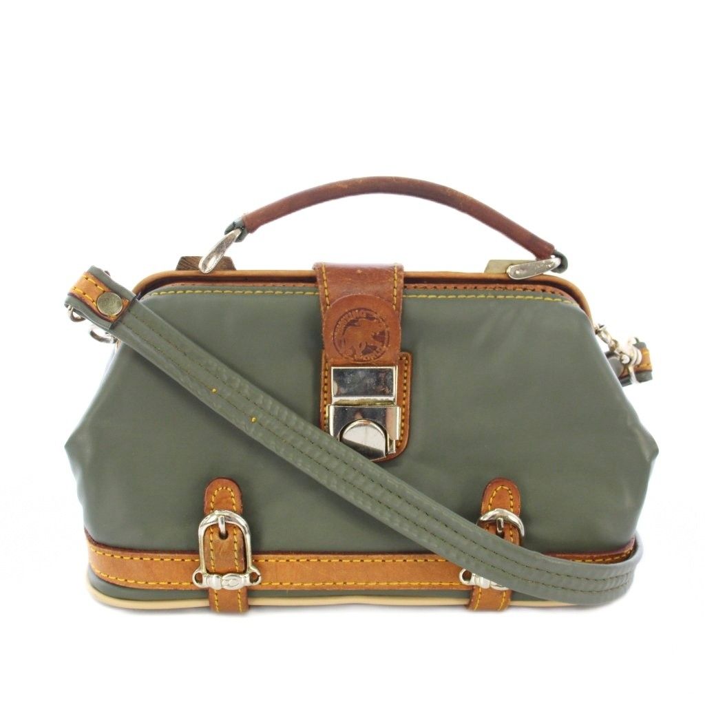 未使用に近い ハンティングワールド 巾着 ショルダーバッグ バチュー カーキ ハンティングワールド HUNTING WORLD バチュークロス ハンドバッグ