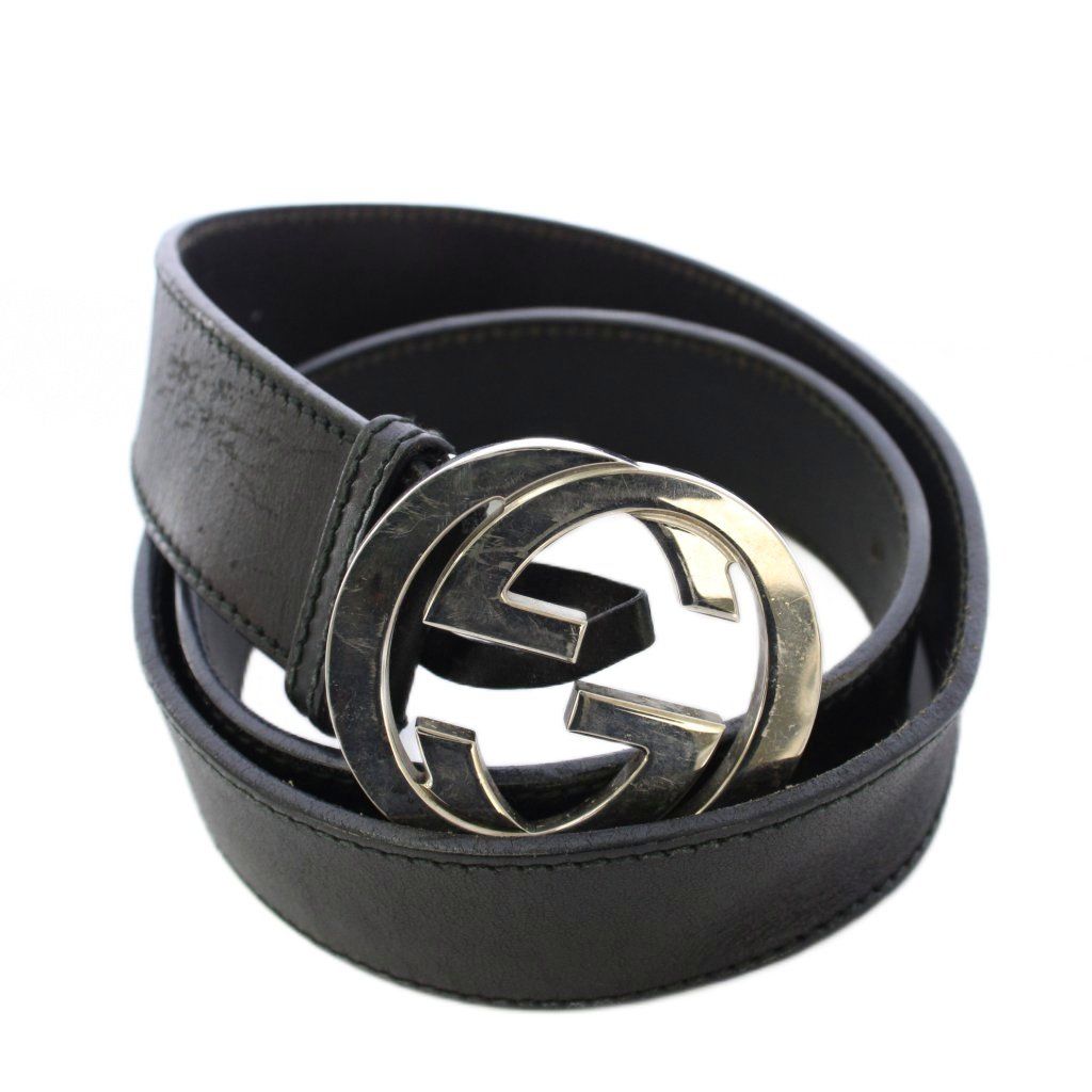 グッチ GUCCI インターロッキングG ベルト レザー ロゴ 黒 ブラック