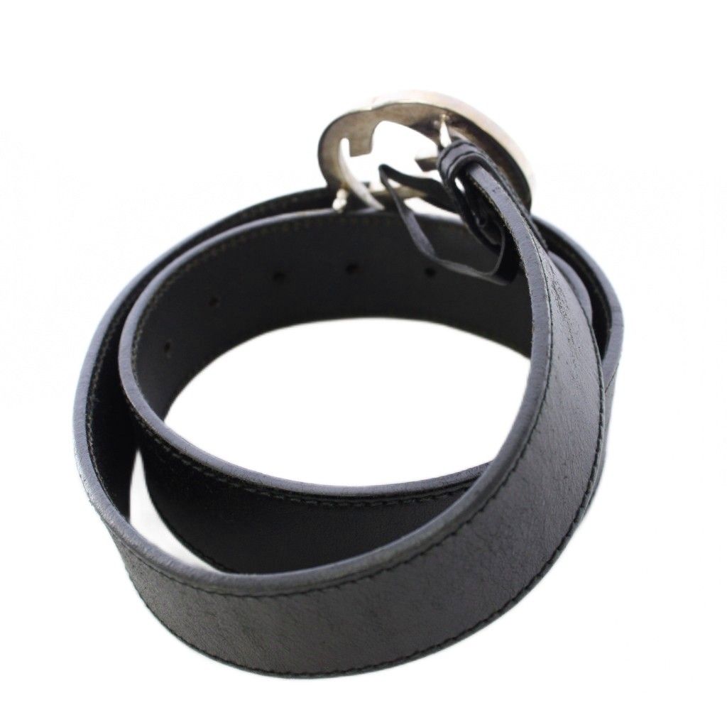 グッチ GUCCI インターロッキングG ベルト レザー ロゴ 黒 ブラック