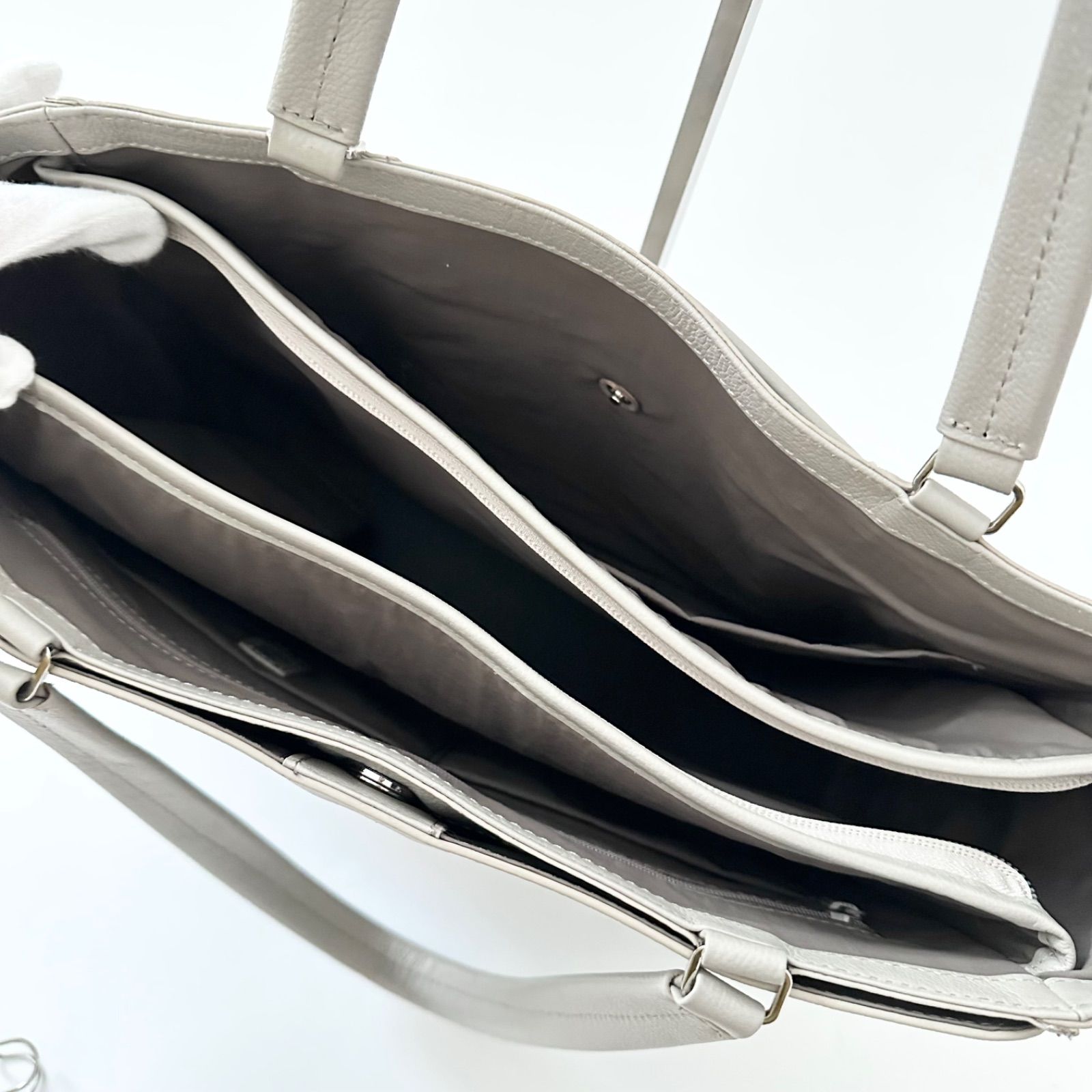 BOX21 ワーフル 本革お仕事トートバッグ グレージュ A4対応 はっ水加工