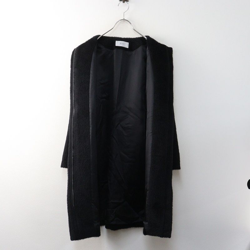 ボディドレッシング Body Dressing ラムウール アルパカ ブレンド ノーカラー コート 38｜ブラック 羽織り アウター【2400014774399】