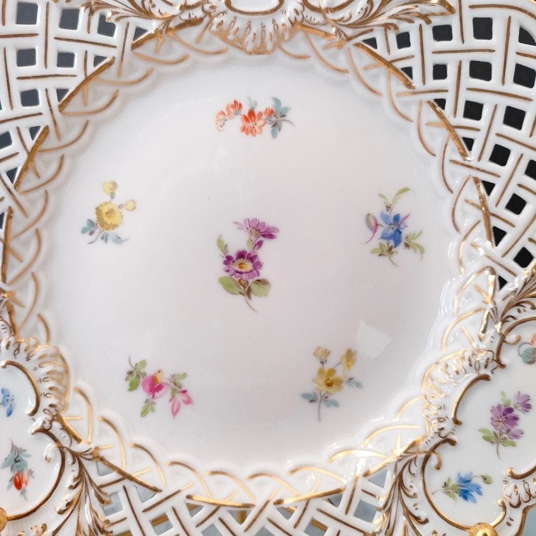 20.5㎝☆マイセン 透かしプレート 美品 小花 フワラー 金彩 ピアス