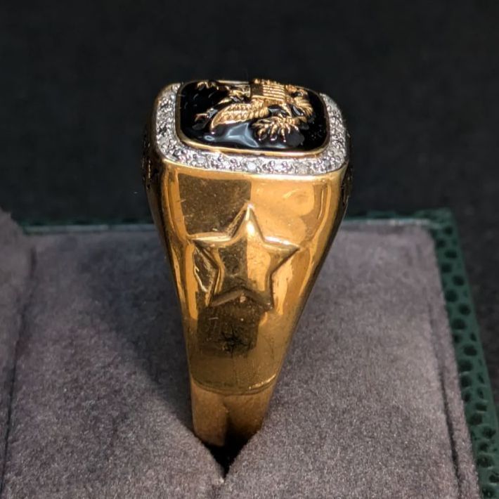 米軍退役記念 アーミーリング 18K GF ゴールドフィルド × レッドストーン ダンベリーミント 米軍退役軍人 ベテランリング ミリタリー 18K GF US