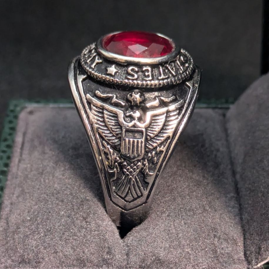 ヴィンテージ アメリカ陸軍 ミリタリーリング シルバーカラー レッド