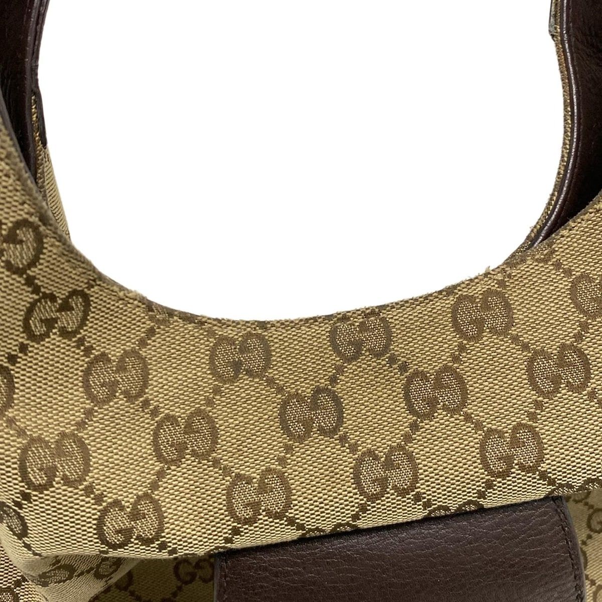 GUCCI(グッチ) ショルダーバッグ GG柄 296851 ベージュ×ダークブラウン レザー GUCCI ショルダーバッグ GG柄 キャンバス×レザー ベージュ ブラウン