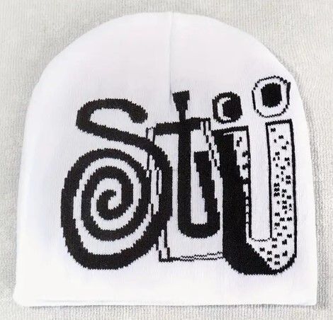 新品ステューシー・ビーニー帽ニット帽 白 STUSSY「STU」ロゴ変形