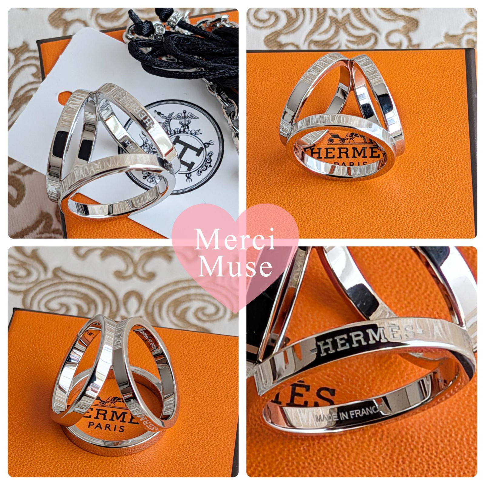 ❤未使用品❤スカーフリング トリオ シルバー金具 エルメス ネックレスにも ❤未使用品❤スカーフリング トリオ シルバー金具 エルメス ネックレス