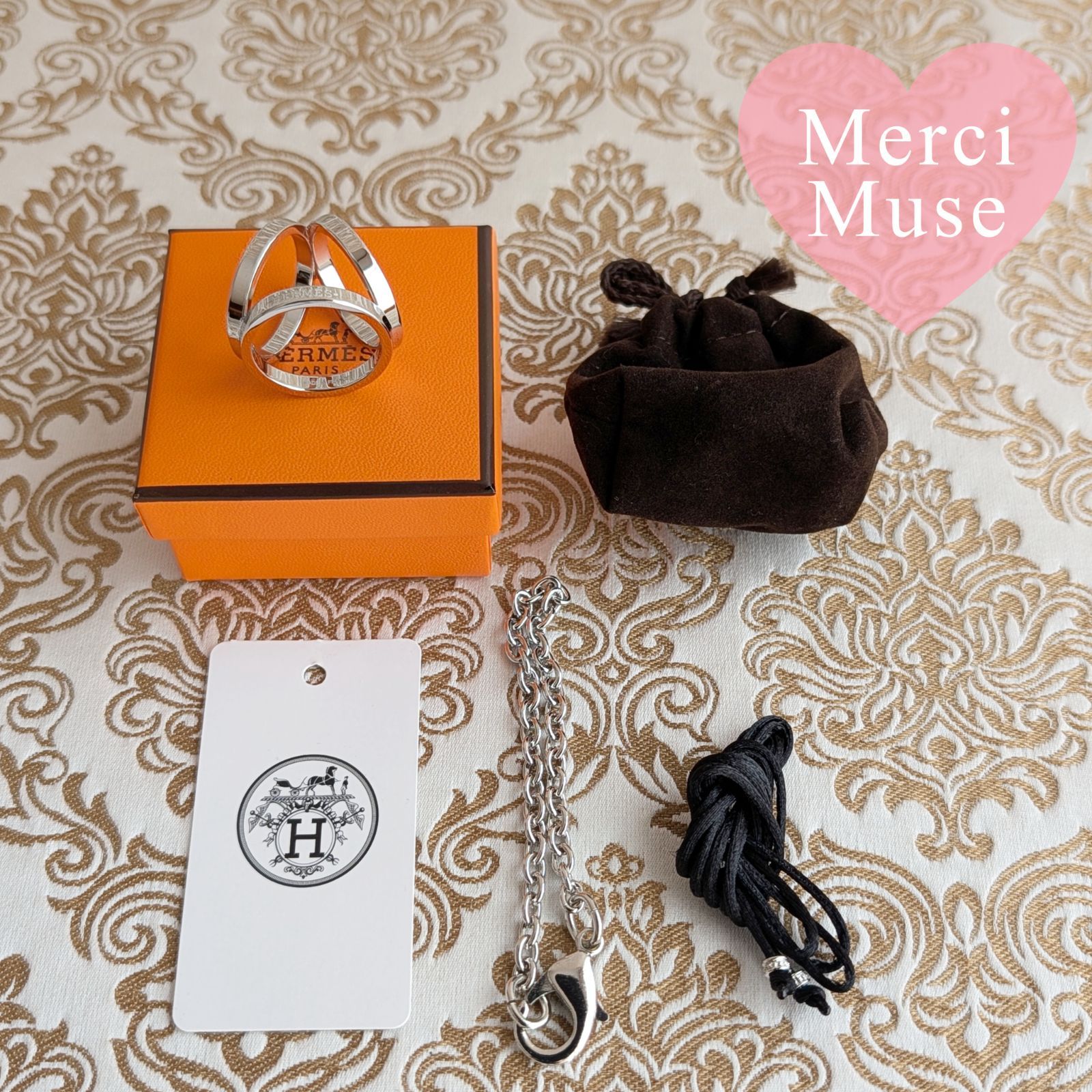 ❤未使用品❤スカーフリング トリオ シルバー金具 エルメス ネックレス