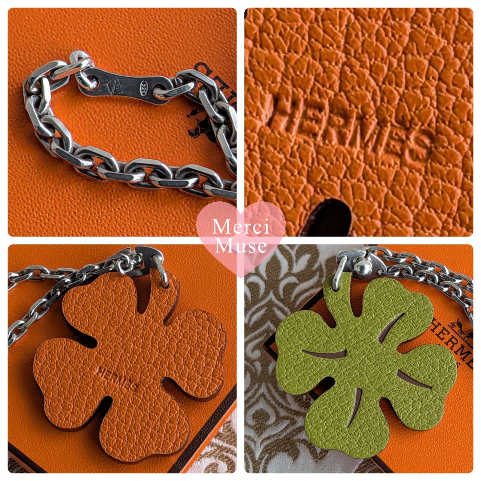 ❤お得なお品❤四葉のクローバーチャーム グリーンxオレンジ エルメス