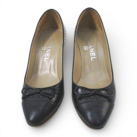 シャネル CHANEL パンプス ヒール パンチング ココマーク ブラック