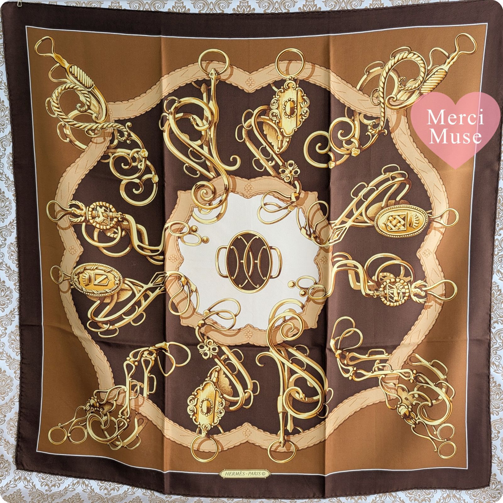 ❤お得なお品❤クリーニング済 エルメス カレ90 ブラウン ❤お得なお品❤クリーニング済 エルメス カレ90 ブラウン