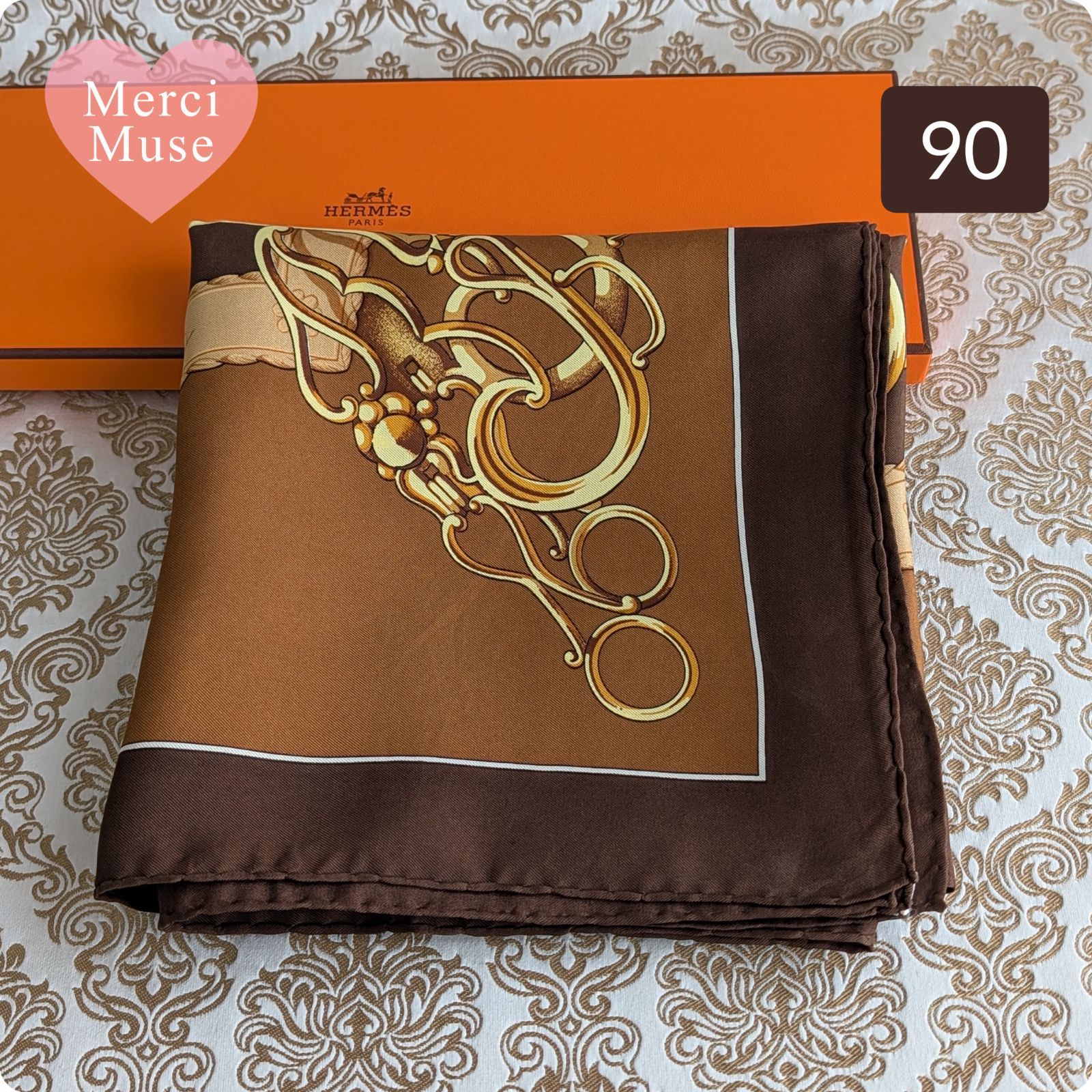 ❤お得なお品❤クリーニング済 エルメス カレ90 ブラウン ❤お得なお品❤クリーニング済 エルメス カレ90 ブラウン