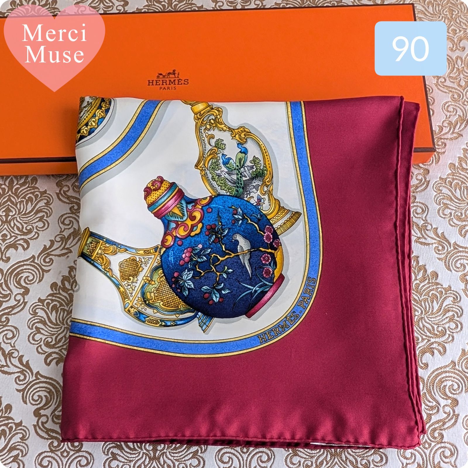 ❤お得なお品❤クリーニング済 エルメス カレ90 ボルドー ❤お得なお品❤クリーニング済 エルメス カレ90 ボルドー