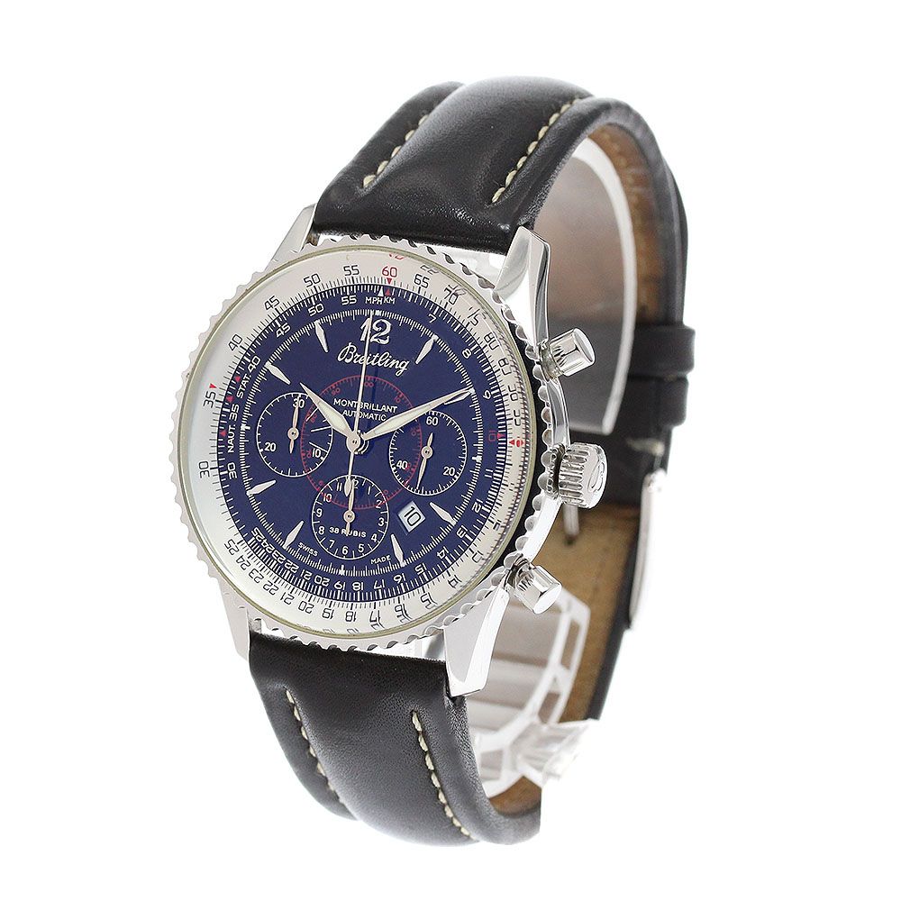  ブライトリング BREITLING A41330 ナビタイマー モンブリラン クロノグラフ デイト 自動巻き メンズ 保証書付き_932150 ストレッチデニム 自動巻き時計 腕時計(アナログ)