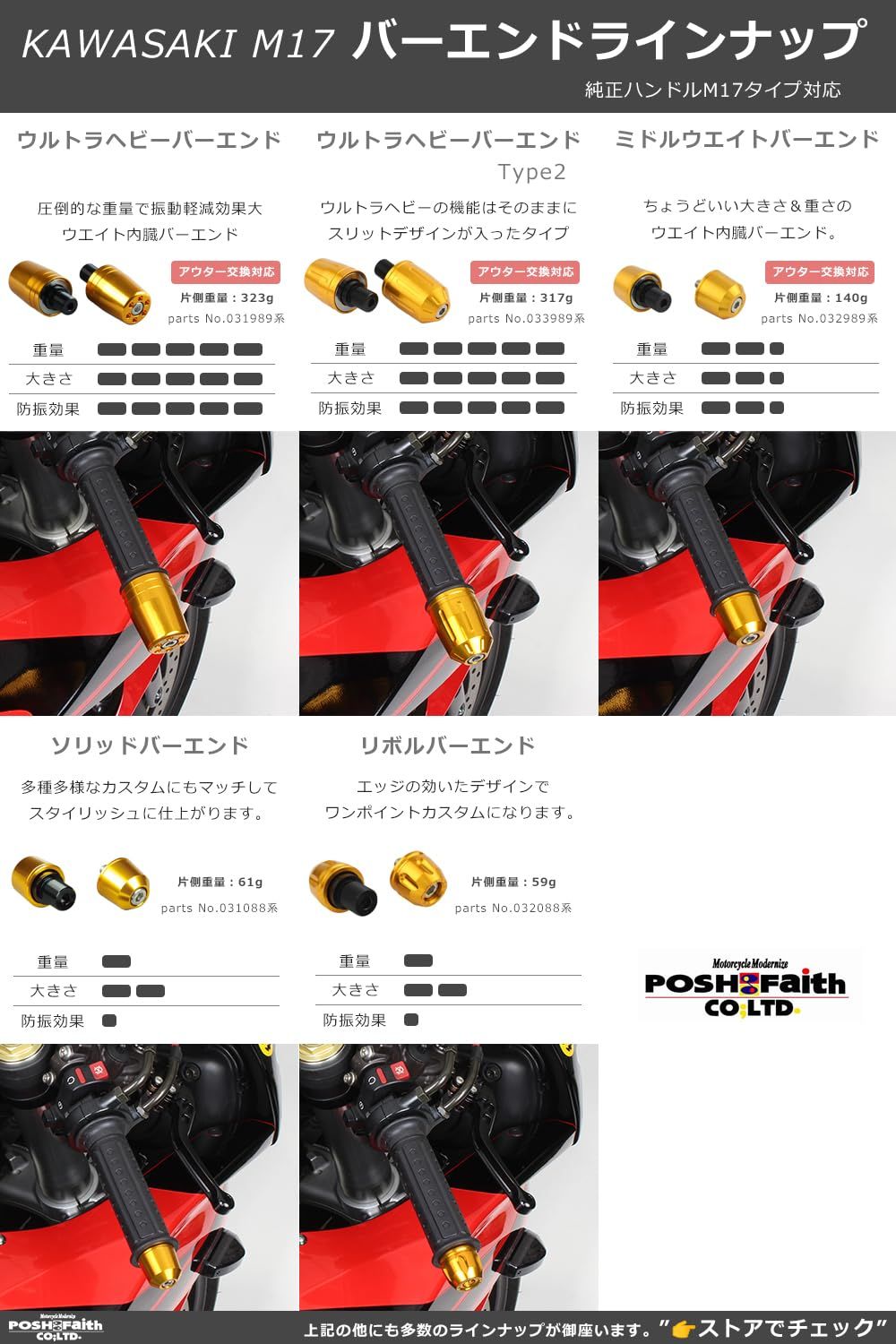 新品 ポッシュフェイス(POSH FAITH) バイク用品 ハンドルバーエンド