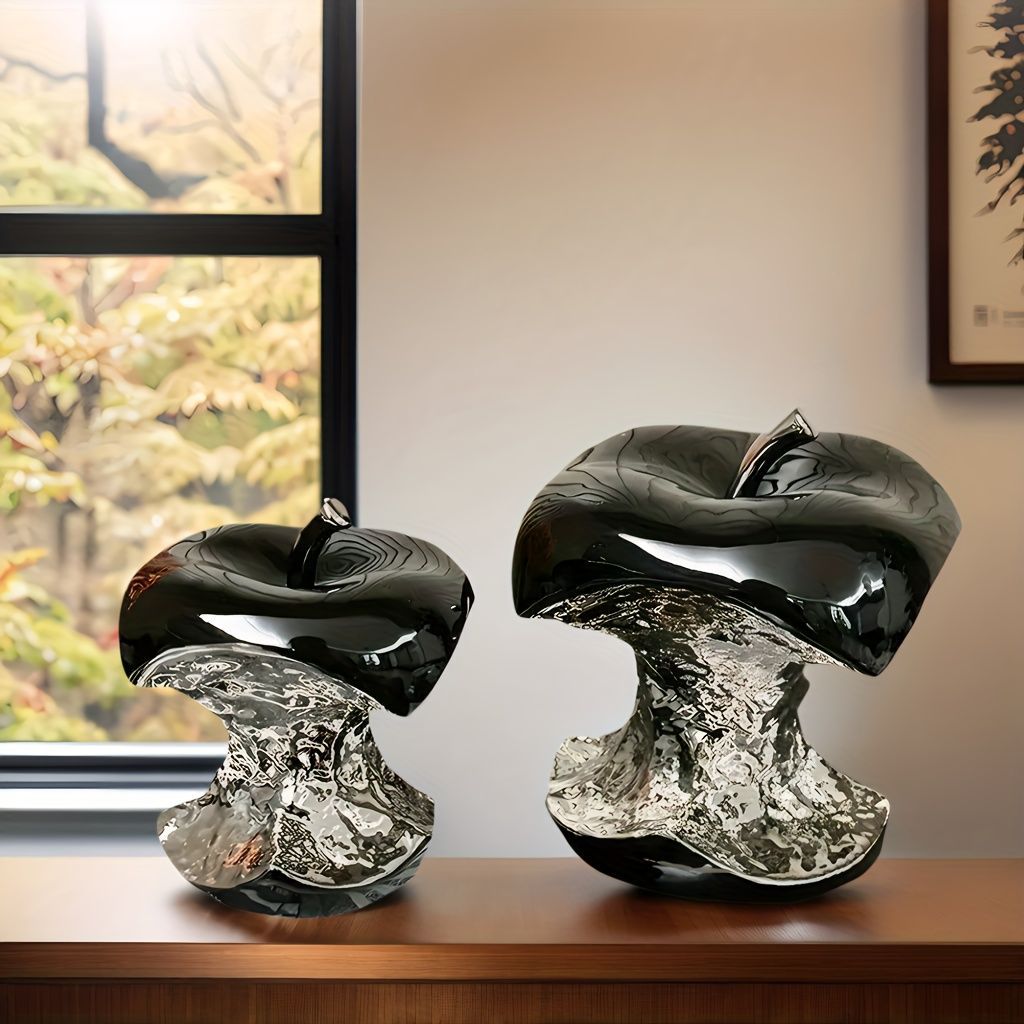 オブジェ 置物 かじられているリンゴ りんご 2個セット 黒いリンゴ モダン シンプルデザイン インテリア リビング ダイニング 玄関 寝室 装飾 オーナメント セラミック プレゼント ギフト オシャレ 可愛い 癒しグッズ