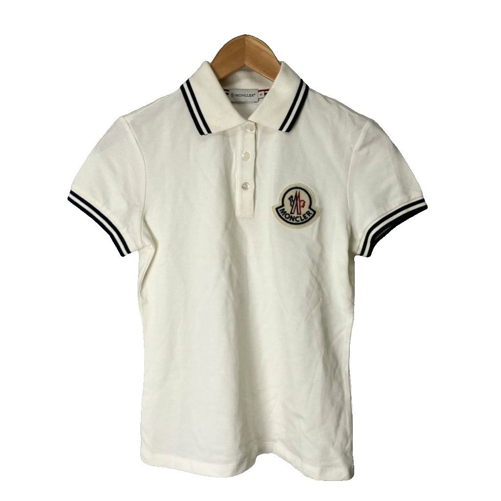 モンクレール MONCLER ポロシャツ ロゴ ワッペン 半袖 ライン S 白