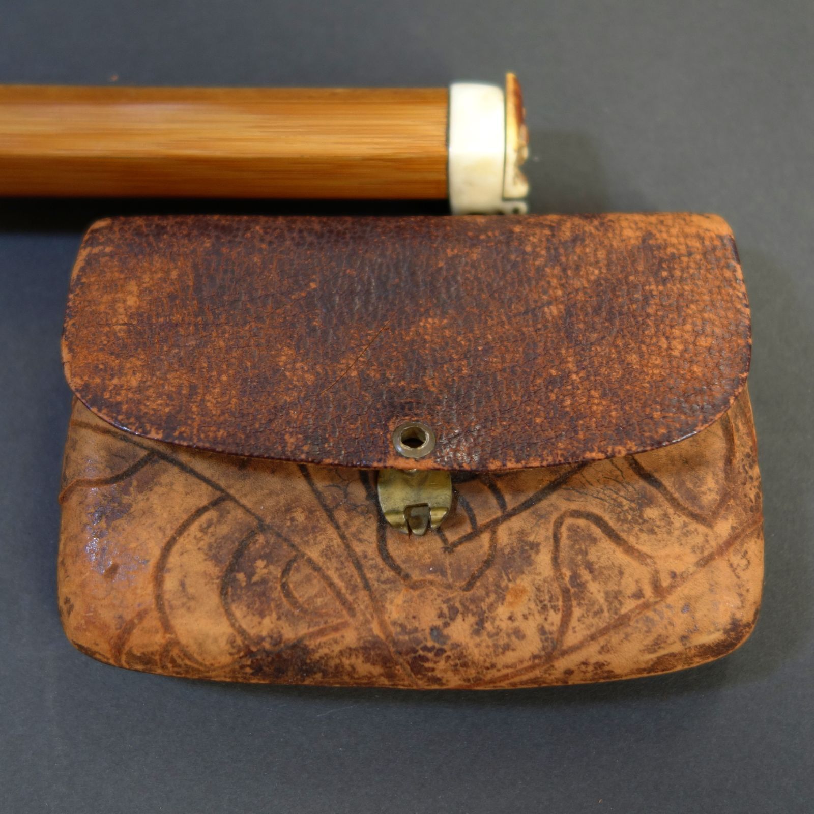 煙管 煙管筒 煙草入 【 煙管 真鍮＋銀製 ／ 煙管筒 竹製 ／ 煙草入 革