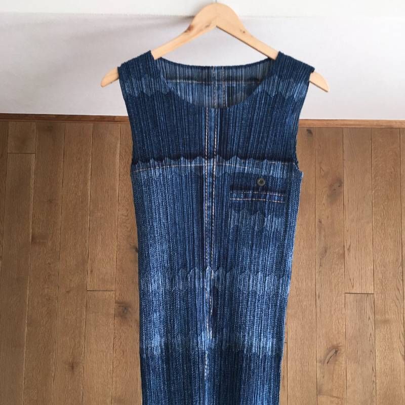 美品 プリーツプリーズPLEATS PLEASE デニム ワンピース3 PP12-JH521  