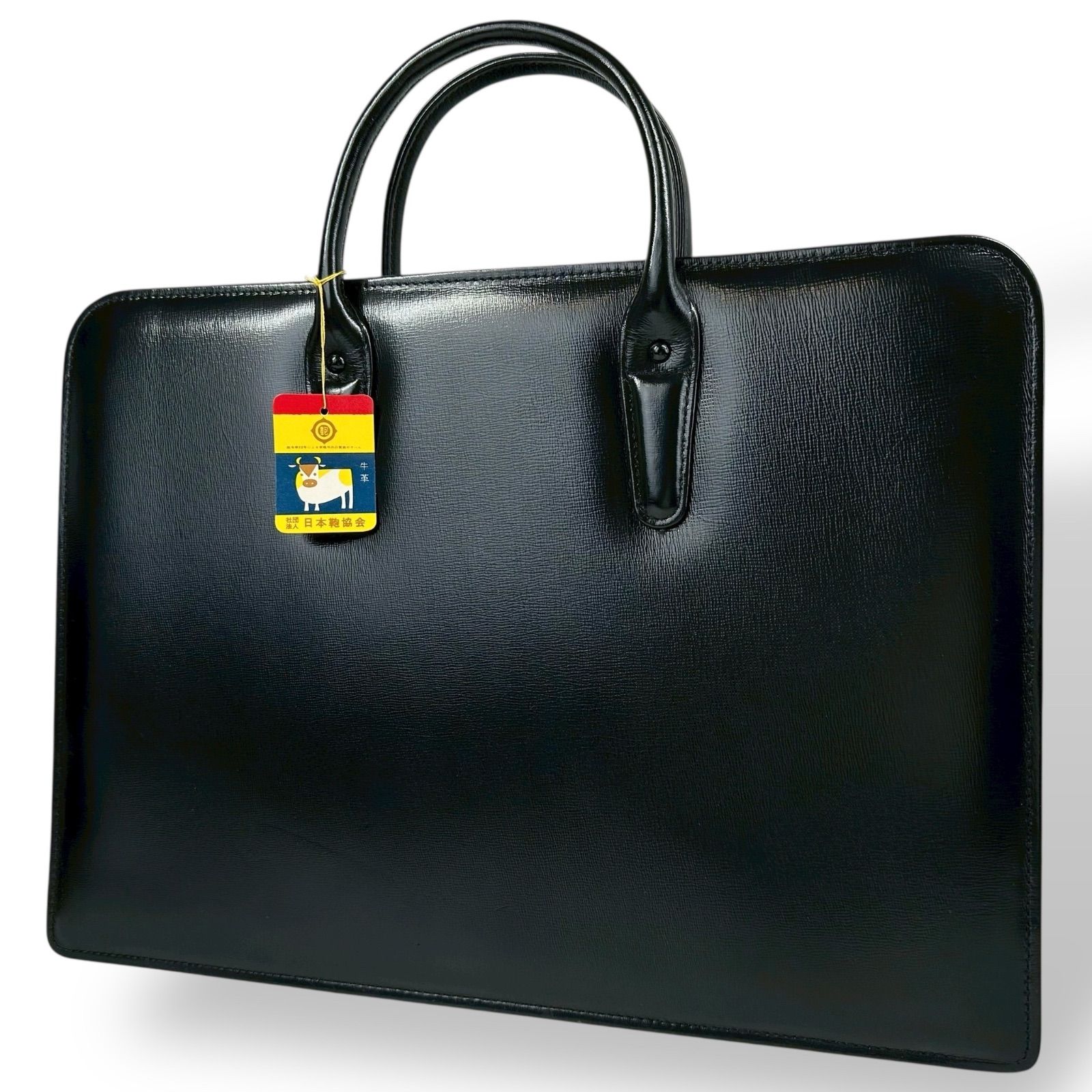 B4368】 日本鞄協会 トートバッグ レザー 牛革 ブラック 鍵付き