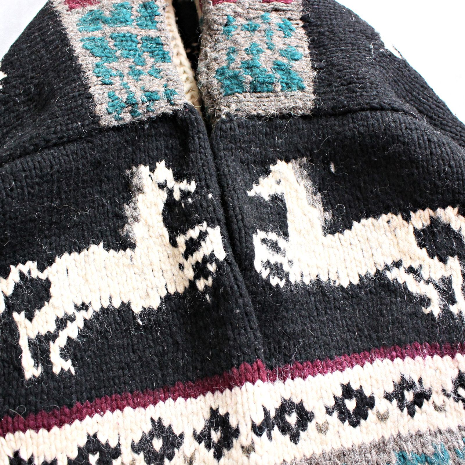 80s～90s ビンテージ エクアドル製 ハンドニット 午 馬柄 カーディガン