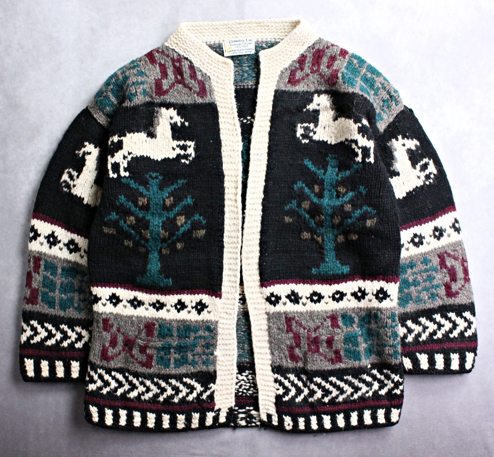 80s～90s ビンテージ エクアドル製 ハンドニット 午 馬柄 カーディガン