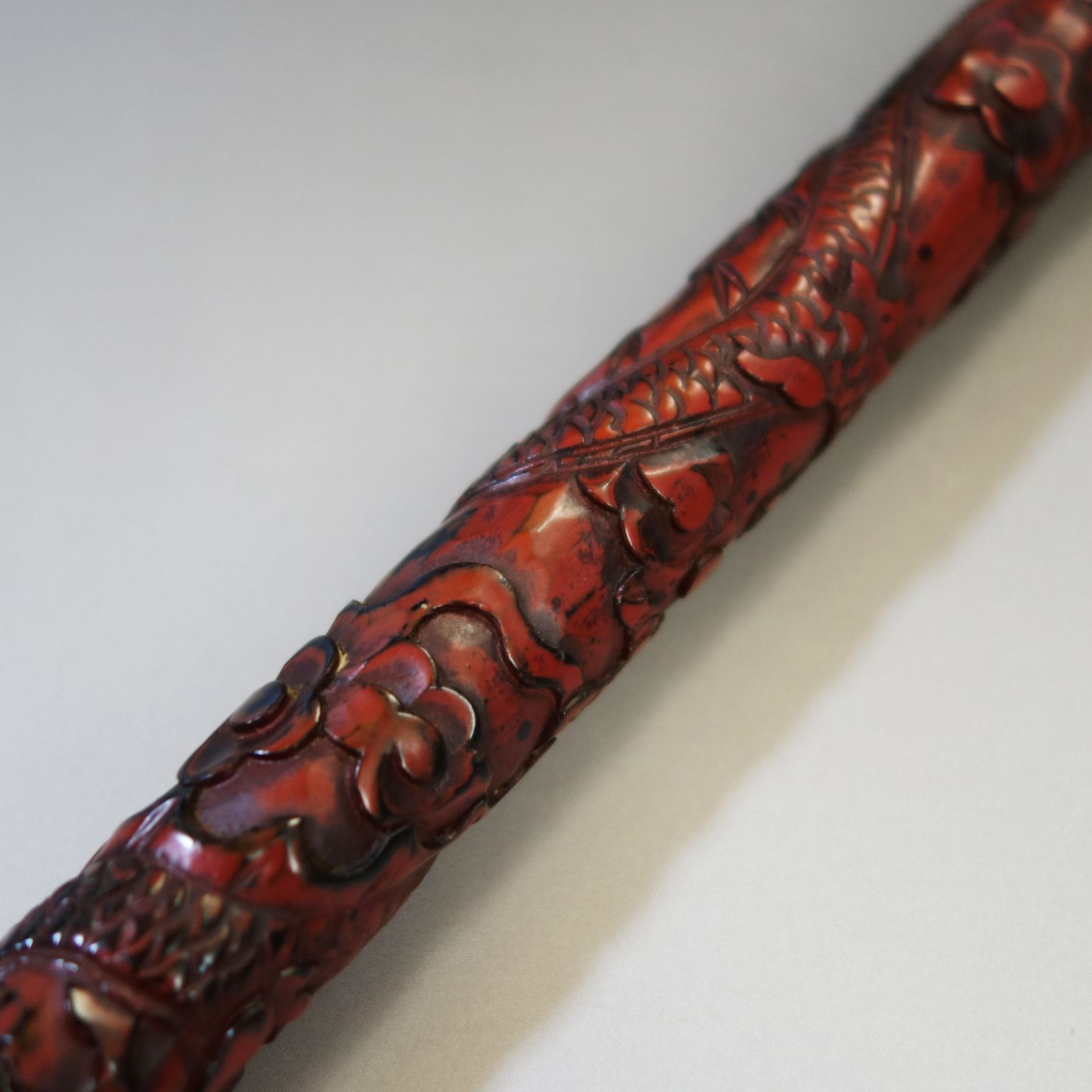 中国美術 【 木彫堆朱 四本爪の龍 香筒 】漆器 中国古玩 骨董 古美術