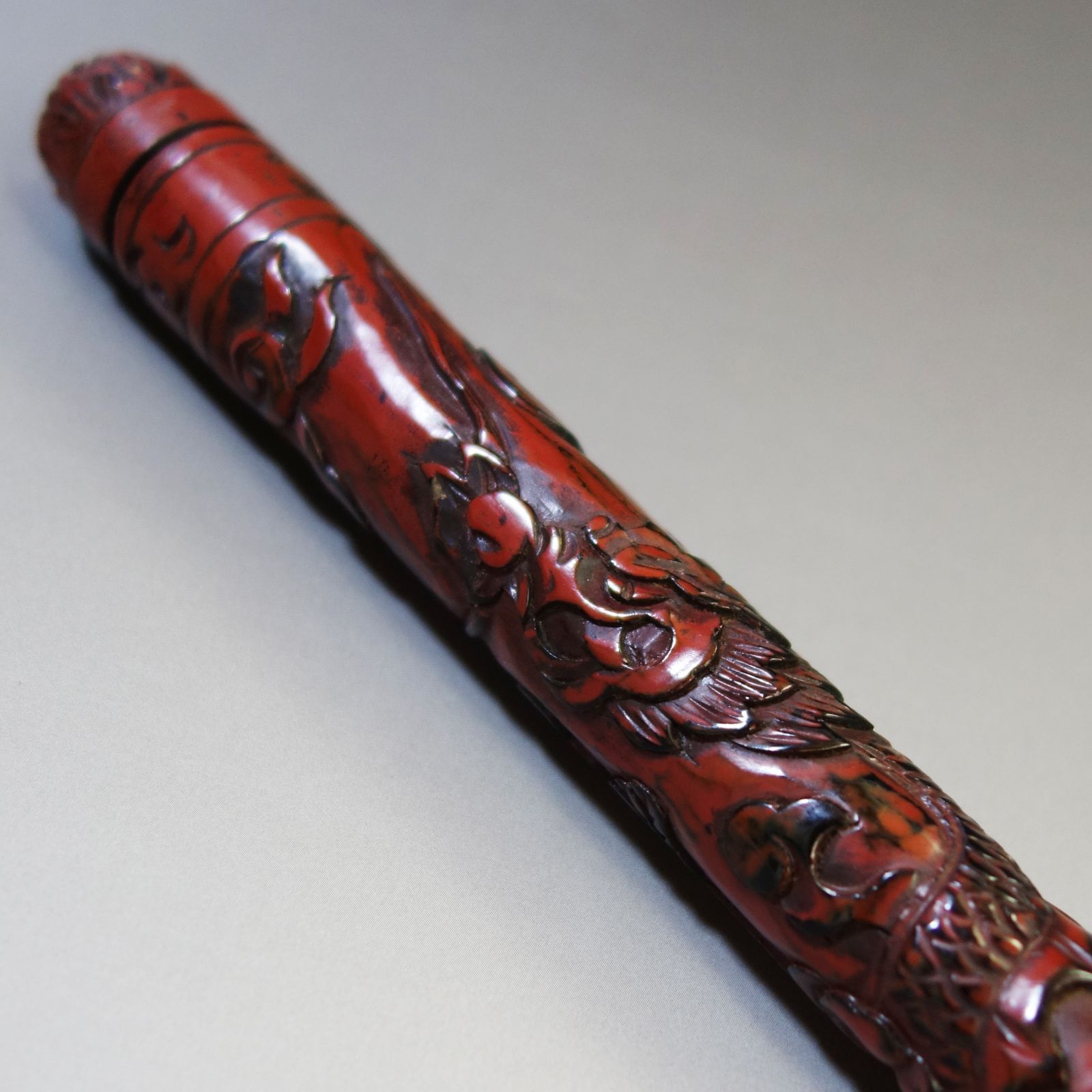 中国美術 【 木彫堆朱 四本爪の龍 香筒 】漆器 中国古玩 骨董 古美術