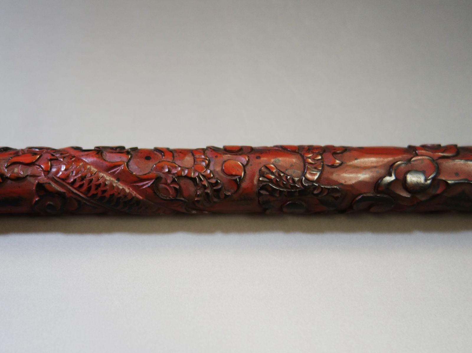 中国美術 【 木彫堆朱 四本爪の龍 香筒 】漆器 中国古玩 骨董 古美術