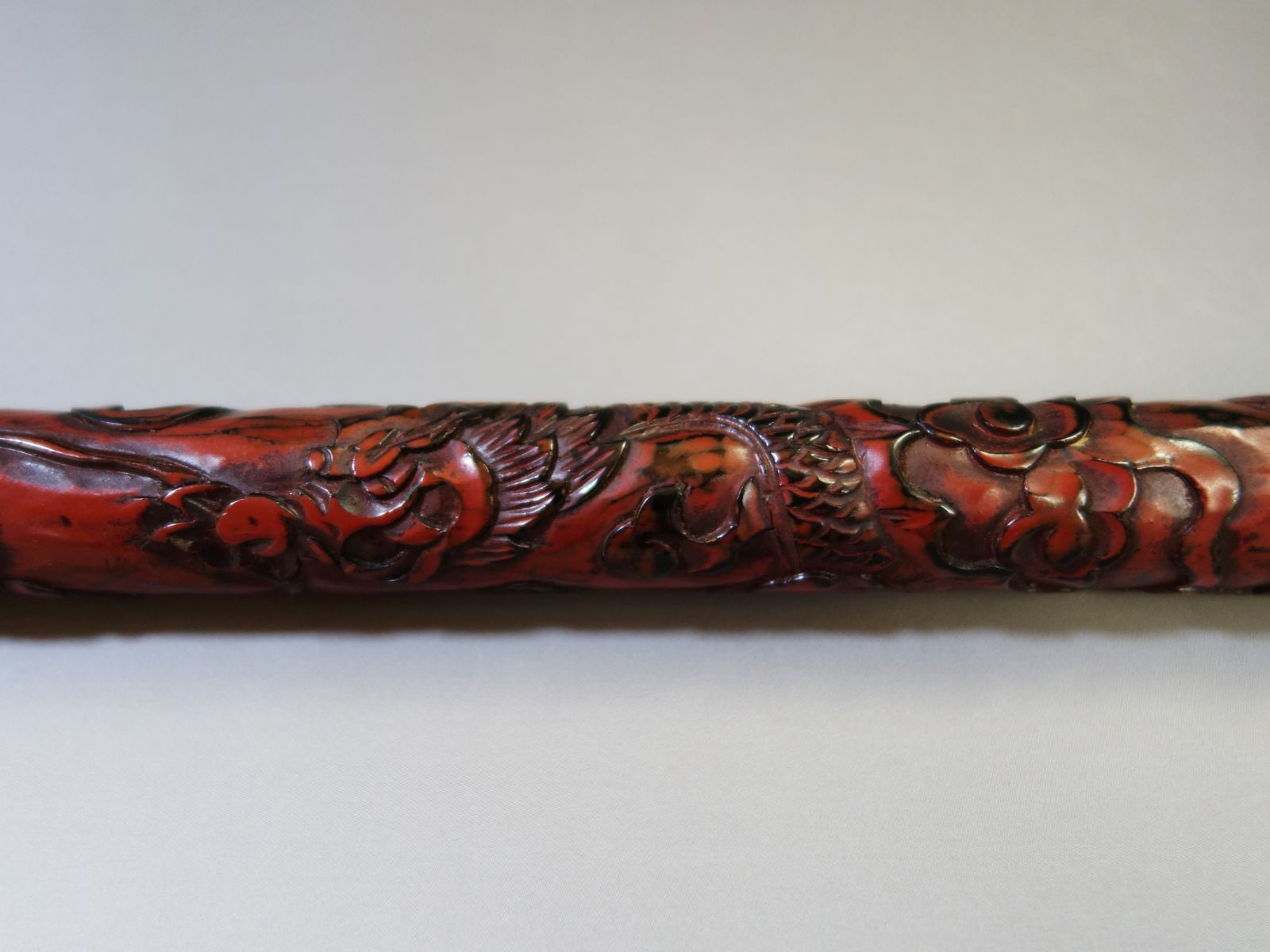 中国美術 【 木彫堆朱 四本爪の龍 香筒 】漆器 中国古玩 骨董 古美術