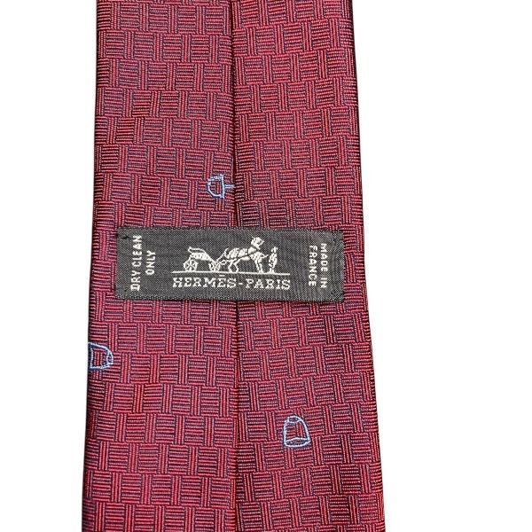エルメス Hermes レッド×ブルー系 シルク ブランド小物 ネクタイ