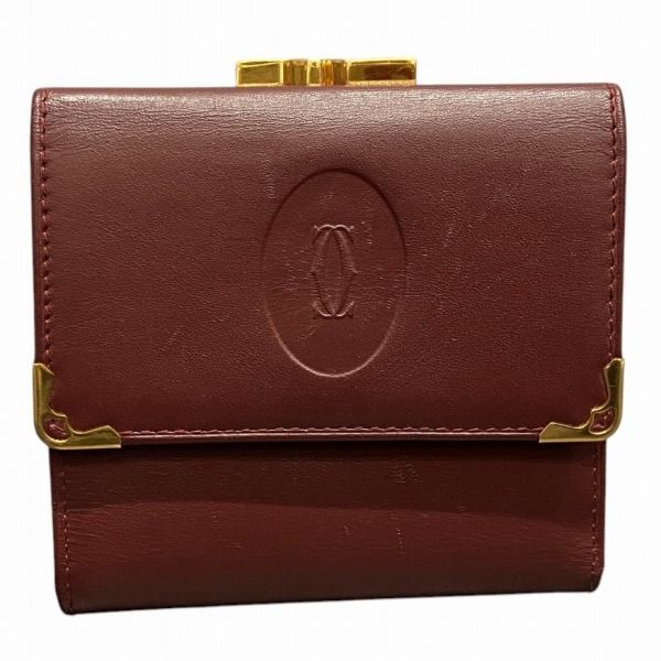 カルティエ マストライン レザー がま口 3つ折り財布 レディース