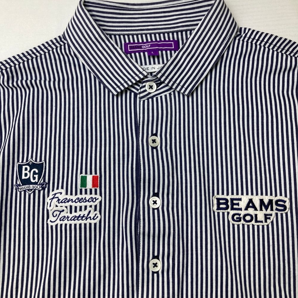 サイズ：L BEAMS GOLF ビームスゴルフ 長袖ポロシャツ ストライプ柄