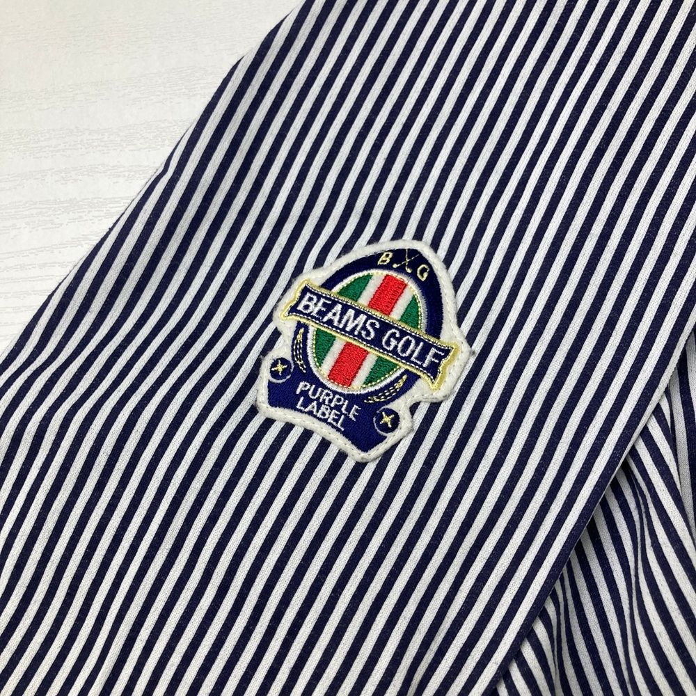 サイズ：L BEAMS GOLF ビームスゴルフ 長袖ポロシャツ ストライプ柄