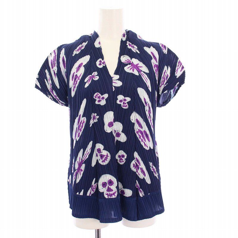 PLEATS PLEASE ネイビー半袖 Tシャツ 一生三宅pleats please半袖 ネイビー