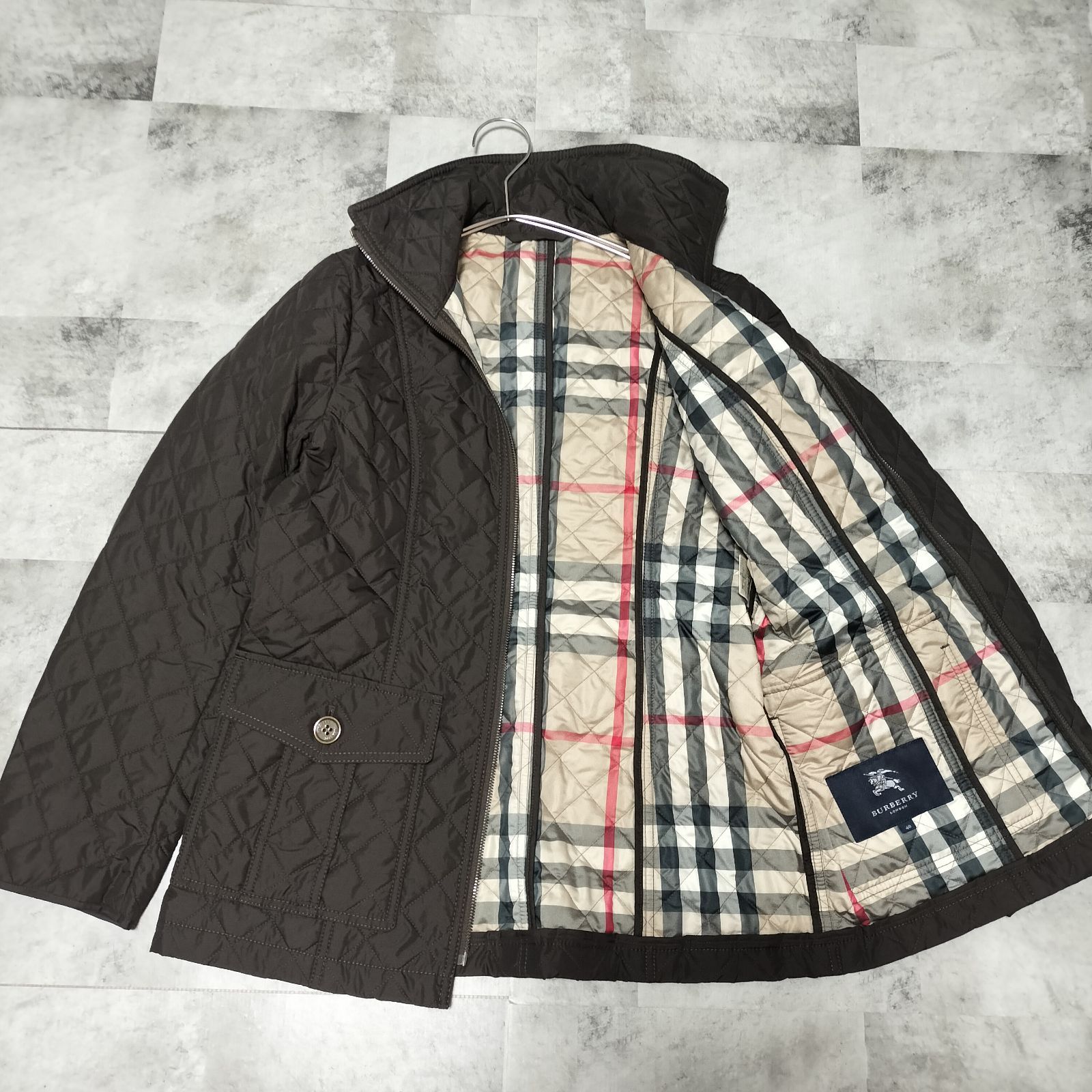 Black Friday！ラクーンファーチェック切替ジャケットL▽バーバリー 