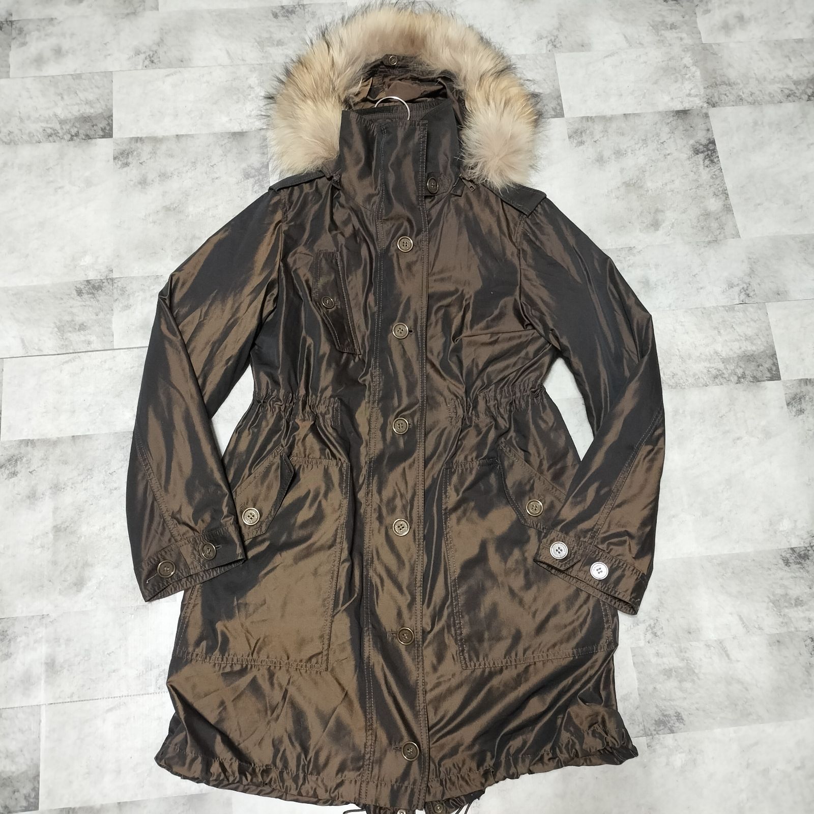 バーバリーロンドン　ラクーンファー　キルティング　2way ジャケット L 美品】BURBERRY LONDON 7way ラクーンファー ロングコート