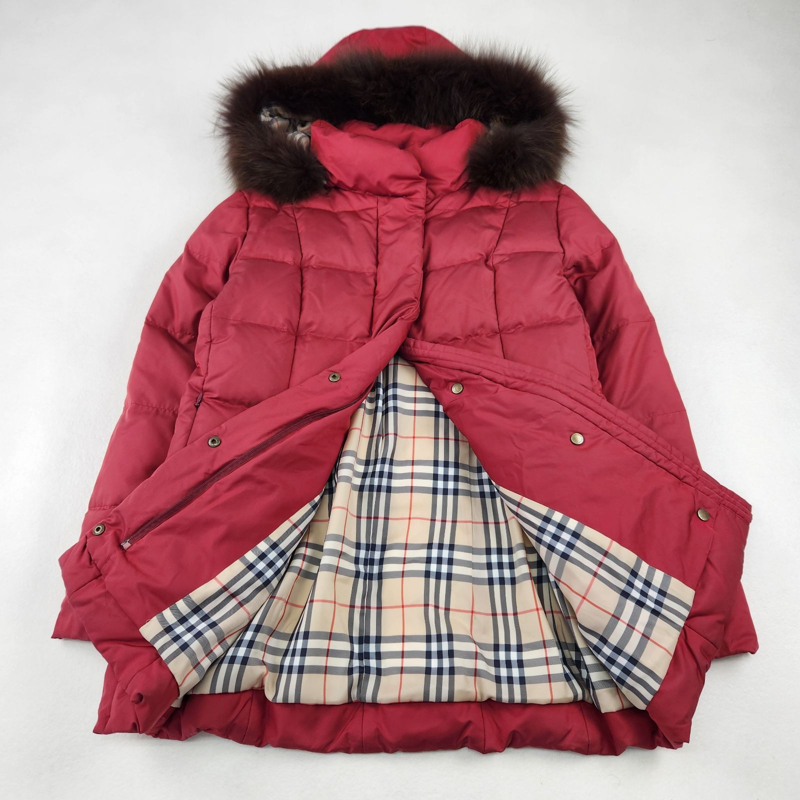 バーバリーロンドン ダウンコート ノバチェック ファー付き 2way 9 M