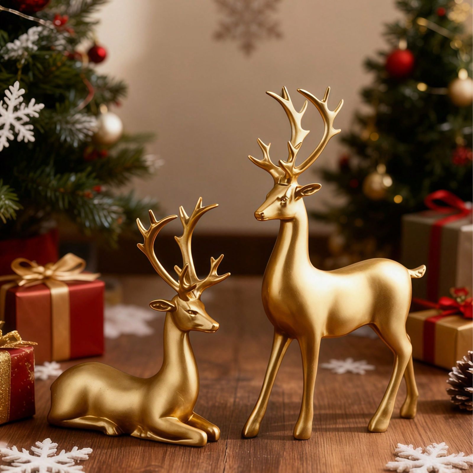 クリエイティブなクリスマスのトナカイの置物セット1個、樹脂製の