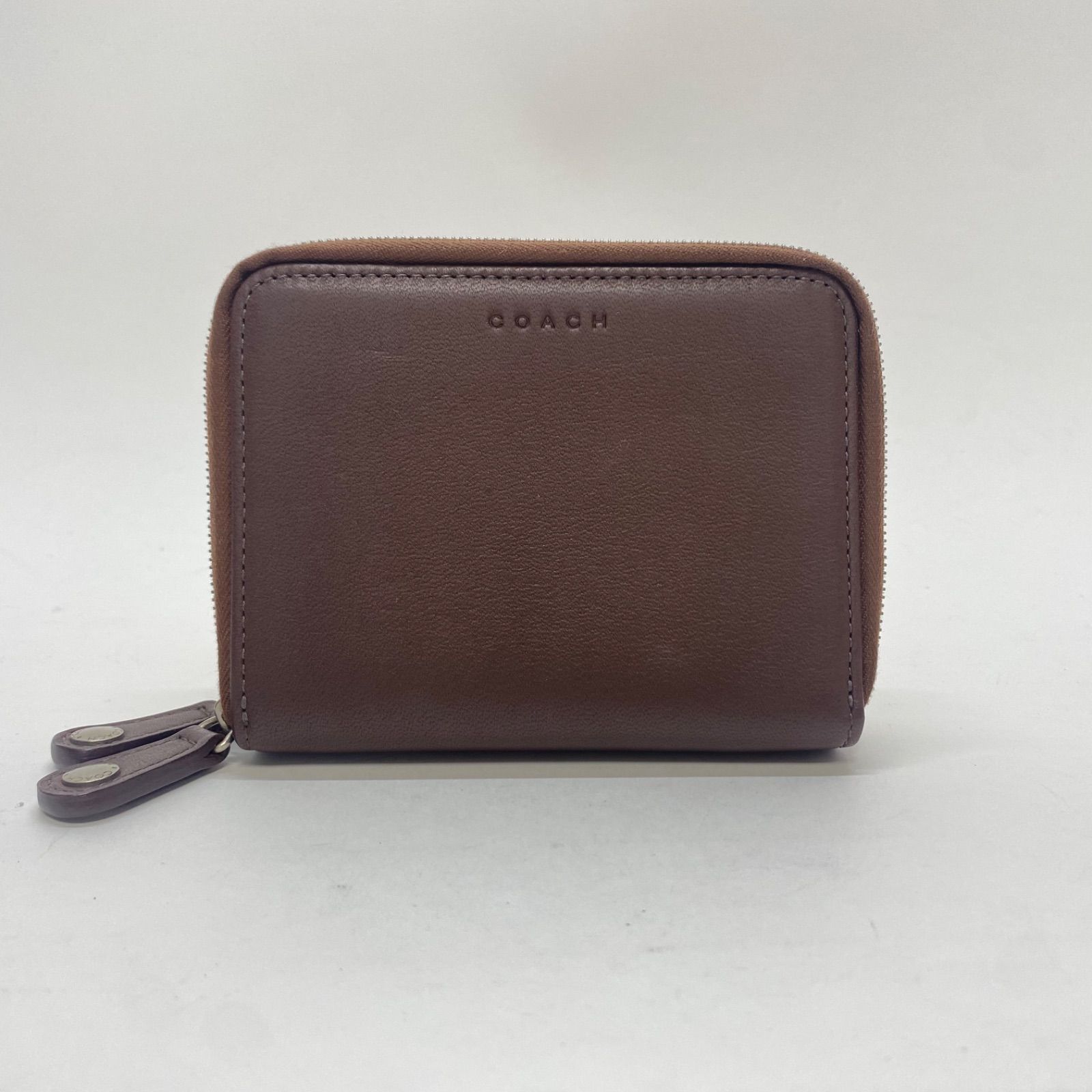 3380 COACH コーチ 折り財布 ダークブラウン レザー ダブルジップ 