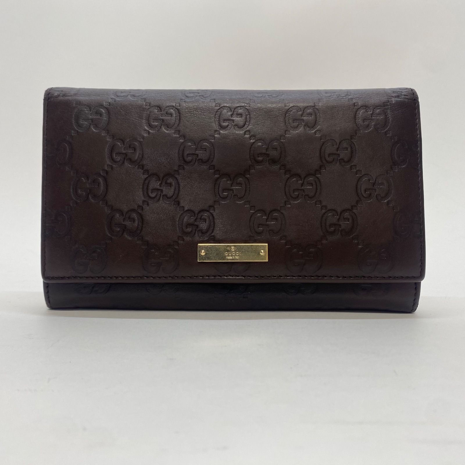 3378 GUCCI グッチ 長財布 シマレザー ダークブラウン フラップ