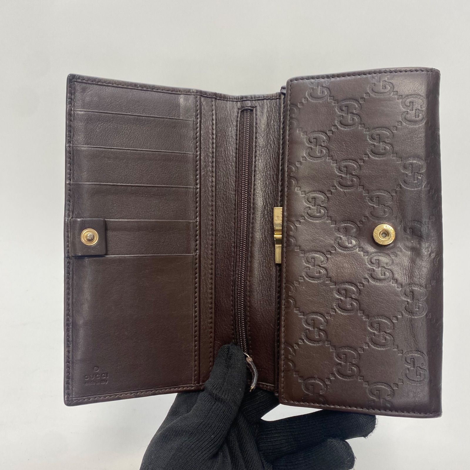 良品✨GUCCI コンチネンタル　長財布　GGキャンバス ダークブラウン 3378 GUCCI グッチ 長財布 シマレザー ダークブラウン フラップ