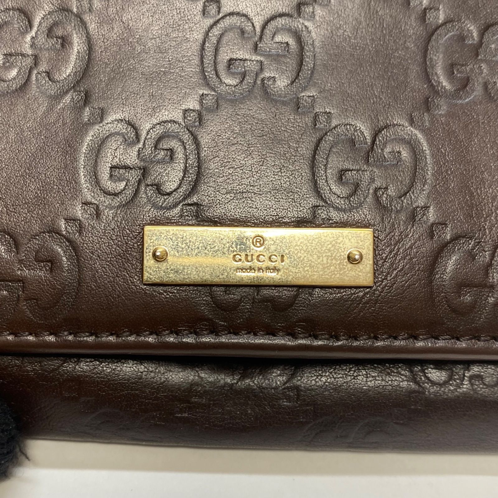 3378 GUCCI グッチ 長財布 シマレザー ダークブラウン フラップ