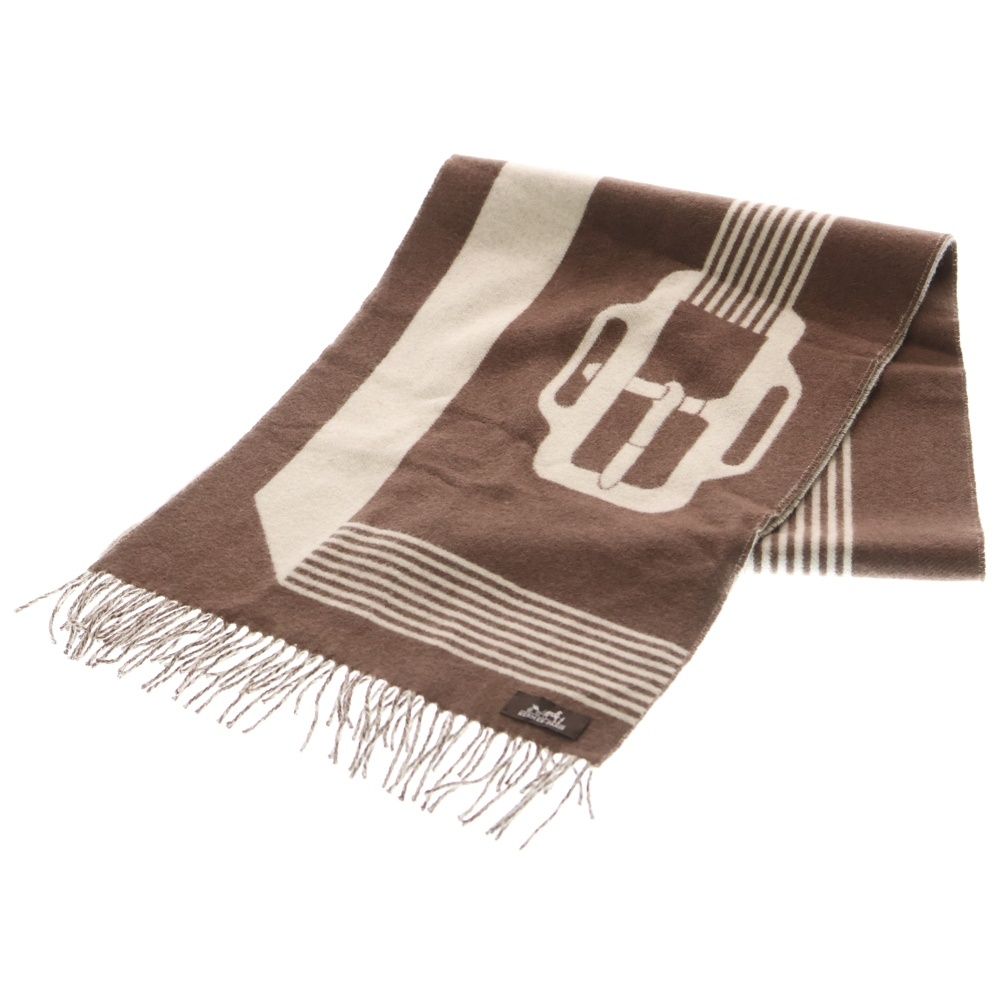 『新品』HERMES エルメス マフラー サングル・ア・ブックル 茶 ブラウン HERMES (エルメス) 23AW サングル ア ブックル 金具柄 カシミヤ