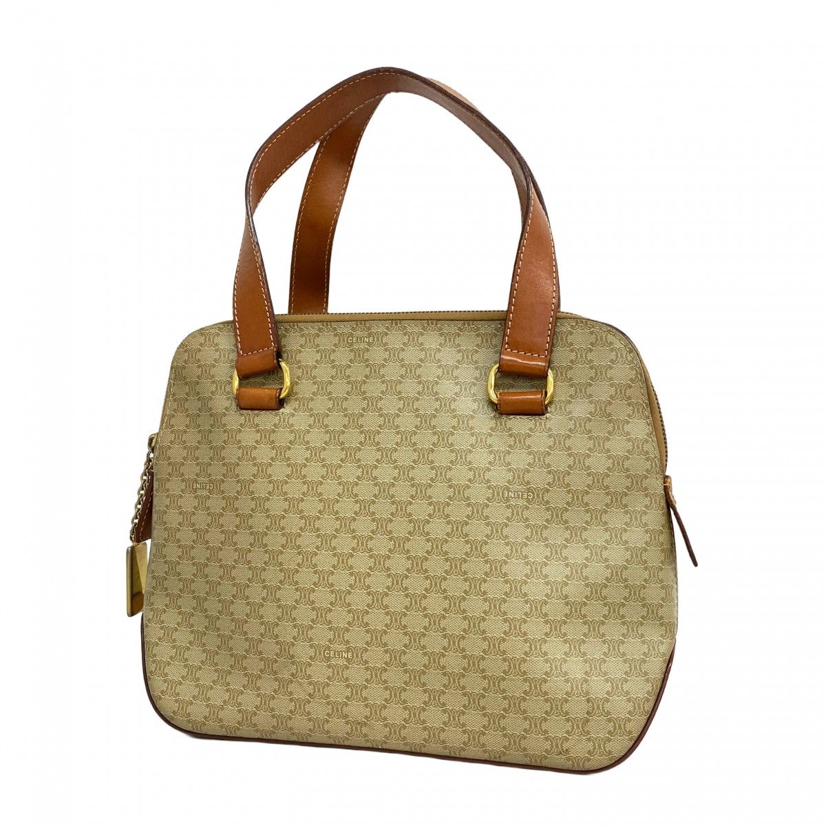 6ac2229】セリーヌ ハンドバッグ マカダム PVC ブラウン ゴールド金具
